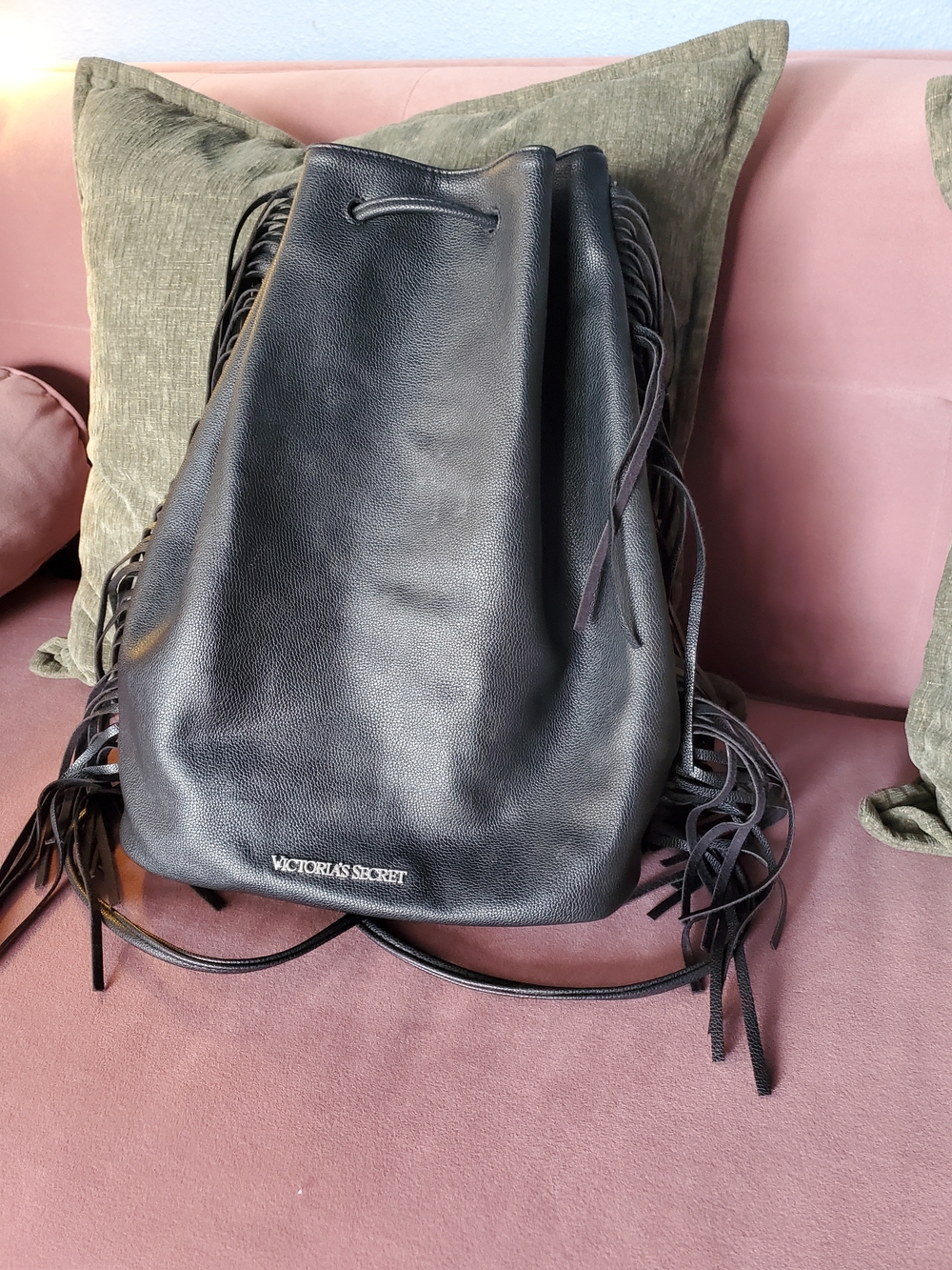 Victoria's Secret Black Leather Fringe Backpack